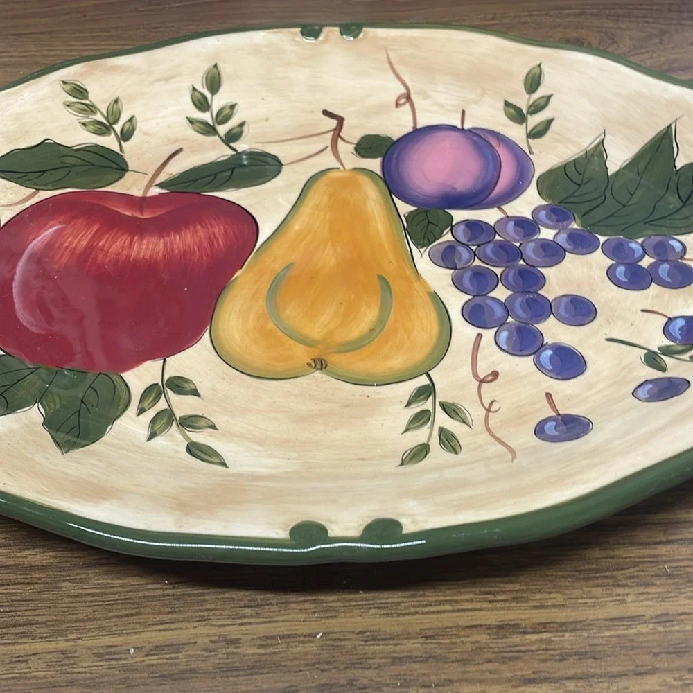 Hand Painted Fruit Platter Decorative Plate‎ Apple Pear Grapes Plum EUC